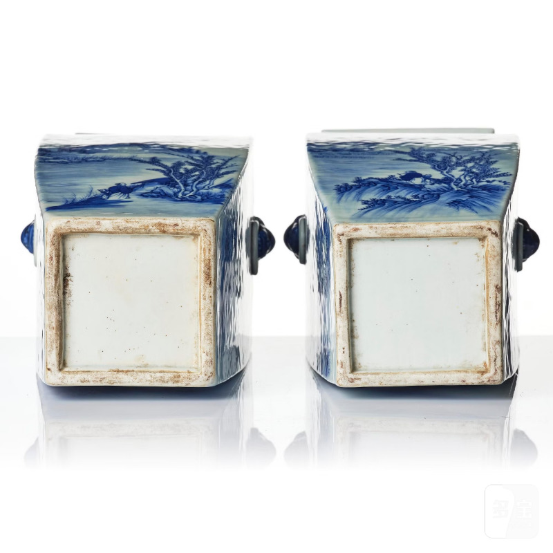 A pair of blue and white 'landscape' vases, - 图8